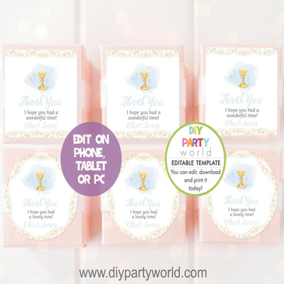 DIY Editable Blue First Holy Communion Favour Tags R1002 - DIY Party World
