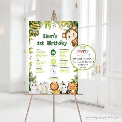 DIY Editable Safari Animals Birthday Party Milestones Sign B1005 - DIY Party World