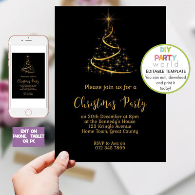 DIY Editable Christmas Tree Party Invitation C1016 - DIY Party World