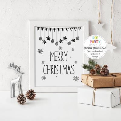DIY Black and White Merry Christmas Sign Decoration Printable - DIY Party World