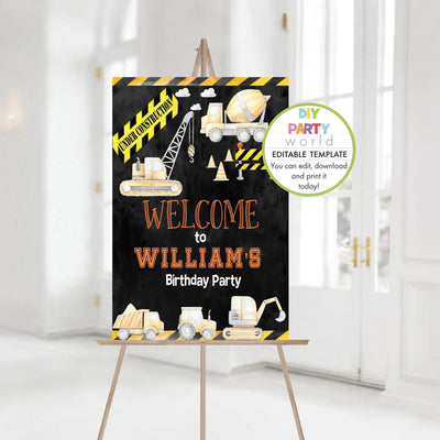 DIY Editable Construction Welcome Sign Template B1009 - DIY Party World