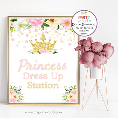 DIY Princess Crown Princess Dress Up Station Party Sign Decoration Printable 1015 - DIY Party World
