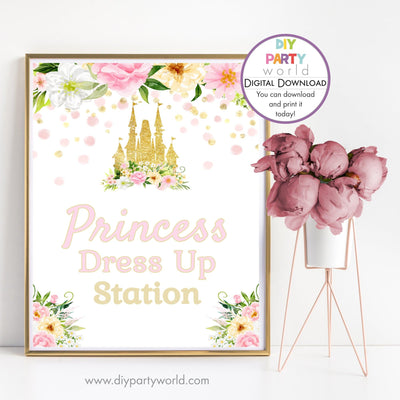 DIY Princess Castle Princess Dress Up Station Party Sign Decoration Printable 1015 - DIY Party World