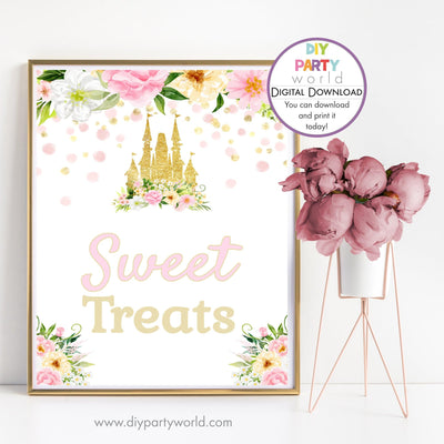 DIY Princess Castle Party Sweet Treats Sign Decoration Printable 1015 - DIY Party World