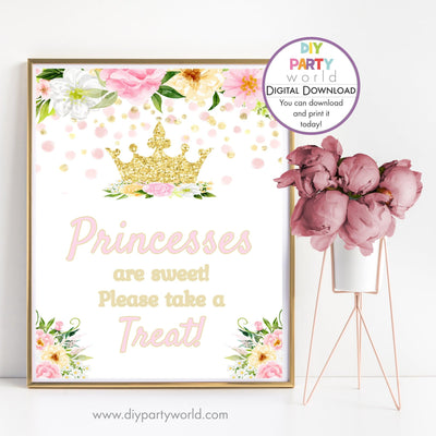 DIY Princess Crown Party Treat Sign Decoration Printable 1015 - DIY Party World