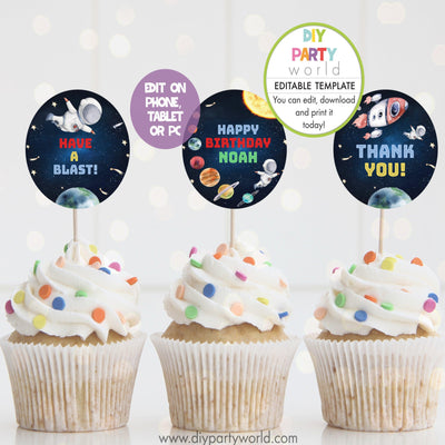DIY Editable Planets Space Party Cupcake Toppers B1002 - DIY Party World