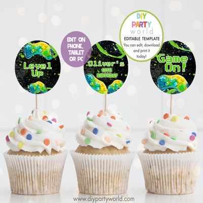 DIY Editable Gaming Party Cupcake Toppers B1010 - DIY Party World