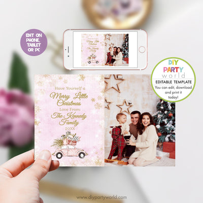 DIY Editable Pink Driving Home For Christmas Photo Card C1009 - DIY Party World