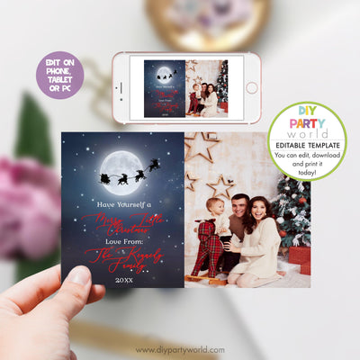 DIY Editable Moonlight Santa Christmas Photo Card C1014 - DIY Party World