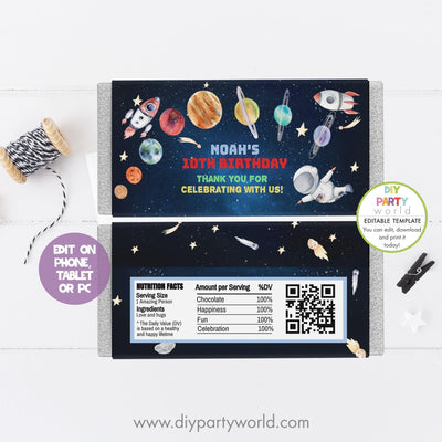 DIY Editable Planets Space Birthday Party Chocolate Bar Wrapper B1002 - DIY Party World
