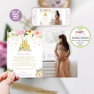 DIY Editable Princess Castle Baby Shower Photo Thank You Card 1015 - DIY Party World