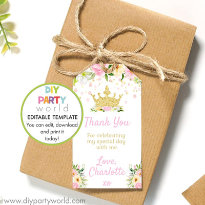 DIY Editable Princes Crown Party Favour Tag 1015 - DIY Party World