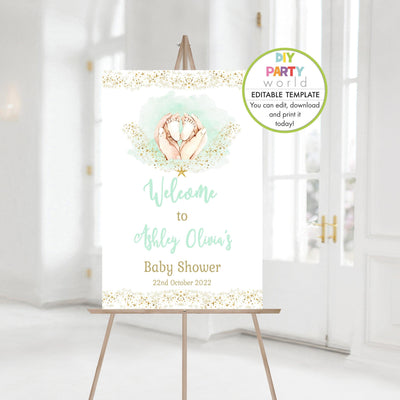 DIY Editable Baby Feet Baby Shower Welcome Sign Green 1012 - DIY Party World