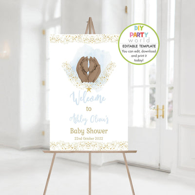 DIY Editable Baby Shower Welcome Sign Baby Feet Blue 1012 - DIY Party World