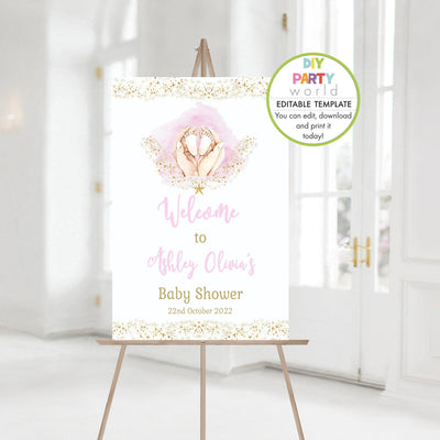 DIY Editable Baby Feet Baby Shower Welcome Sign Pink 1012 - DIY Party World