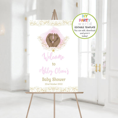 DIY Editable Baby Shower Welcome Sign Baby Feet Pink 1012 - DIY Party World
