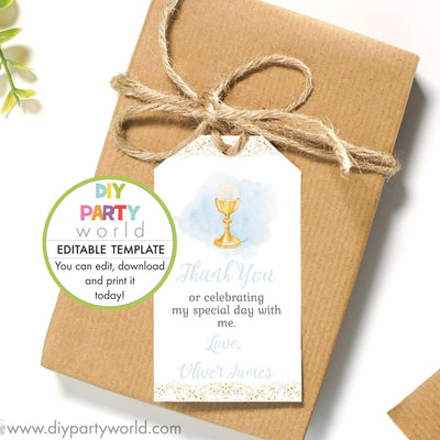 DIY Editable Blue First Holy Communion Favour Tag R1002 - DIY Party World