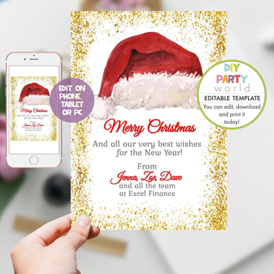 DIY Editable Santa Hat Christmas Card C1017 - DIY Party World