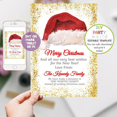 DIY Editable Santa Hat Christmas Card Template C1017 - DIY Party World