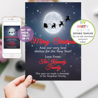 DIY Editable Moonlight Santa Christmas Card Template C1014 - DIY Party World
