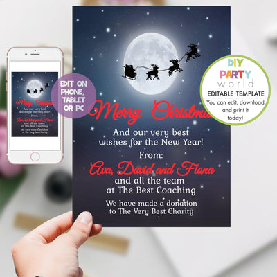 DIY Editable Moonlight Santa Christmas Card C1014 - DIY Party World