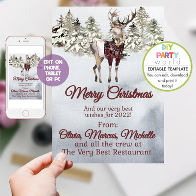 DIY Editable Rustic Reindeer Christmas Card C1018 - DIY Party World