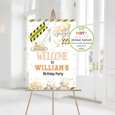 DIY Editable Construction Party Welcome Sign Template B1009 - DIY Party World
