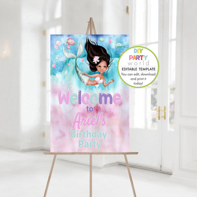 DIY Editable Mermaid Birthday Welcome Sign Template B1007 - DIY Party World