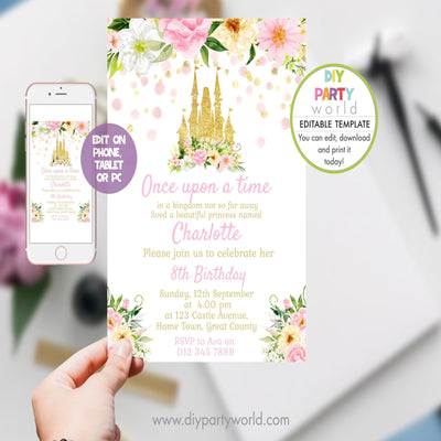 DIY Editable Princess Castle Birthday Invitation 1015 - DIY Party World