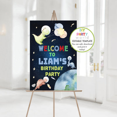 DIY Editable Dinosaur Space Welcome Sign B1004 - DIY Party World