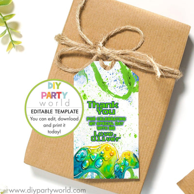 DIY Editable Gamer Party Favour Tag Green B1010 - DIY Party World