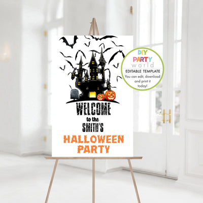 DIY Editable Haunted House Halloween Party Welcome Sign Template H1006 - DIY Party World