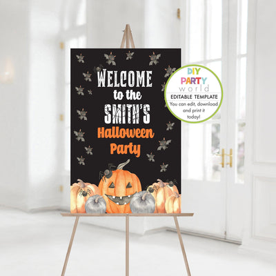 DIY Editable Pumpkin Halloween Welcome Sign Template H1003 - DIY Party World