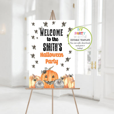 DIY Editable Pumpkin Halloween Party Welcome Sign Template H1003 - DIY Party World