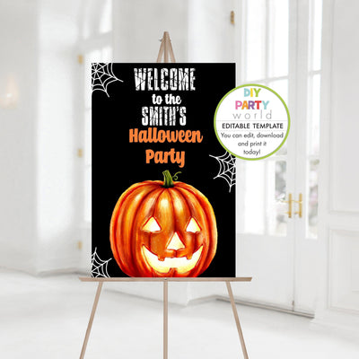 DIY Editable Scary Pumpkin Halloween Party Welcome Sign Template H1006 - DIY Party World