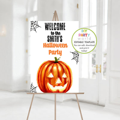DIY Editable Scary Pumpkin Halloween Welcome Sign Template H1006 - DIY Party World