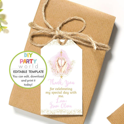 DIY Editable Pink Baby Feet Favours Tag R1001 - DIY Party World