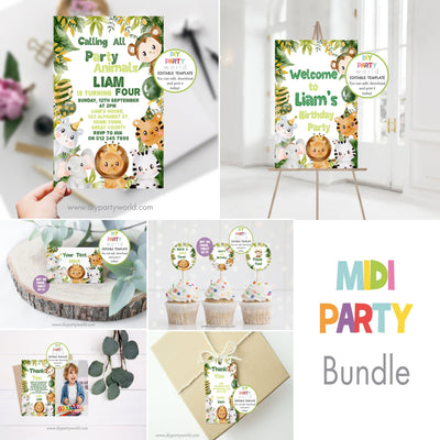 DIY Editable Safari Animals Midi Birthday Party Bundle B1005 - DIY Party World