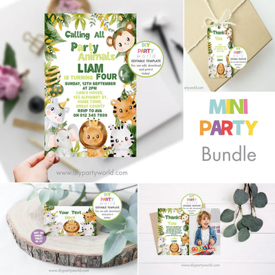 DIY Editable Safari Animals Mini Birthday Party Bundle B1005 - DIY Party World