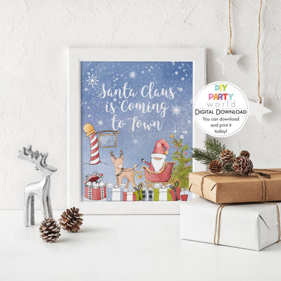 DIY Printable Santa Claus is Coming to Town Sign - DIY Party World