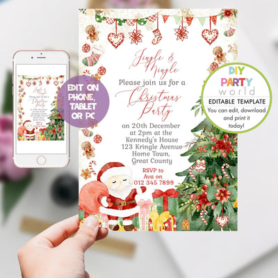 DIY Editable Santa Christmas Invitation C1021 - DIY Party World