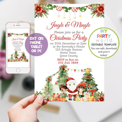DIY Editable Santa Christmas Invitation Template C1021 - DIY Party World