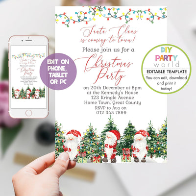 DIY Editable Santa Christmas Party Invitation C1020 - DIY Party World
