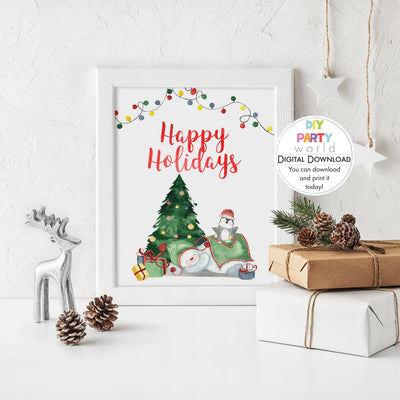 DIY Happy Holidays Snowman Sign Printable - DIY Party World