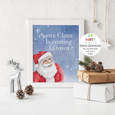 DIY Vintage Santa Claus is Coming to Town Sign Printable - DIY Party World