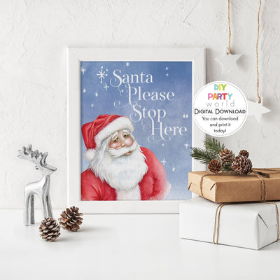 DIY Vintage Santa Please Stop Here Sign Printable - DIY Party World