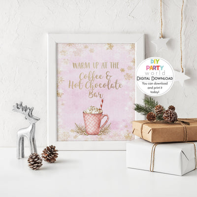 DIY Pink Coffee and Hot Chocolate Bar Sign Printable - DIY Party World