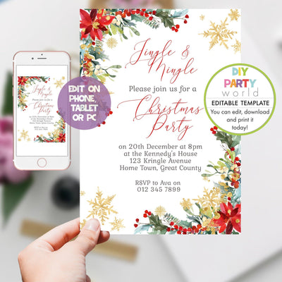 DIY Editable Winter Foliage Christmas Party Invitation C1019 - DIY Party World