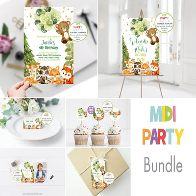 DIY Editable Woodland Animals Midi Birthday Party Bundle B1011 - DIY Party World