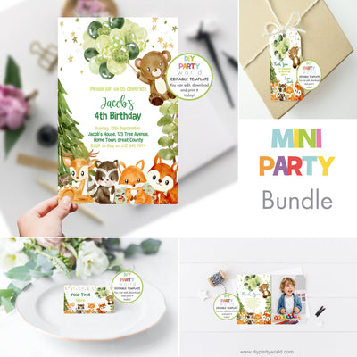 DIY Editable Woodland Animals Mini Birthday Party Bundle B1011 - DIY Party World